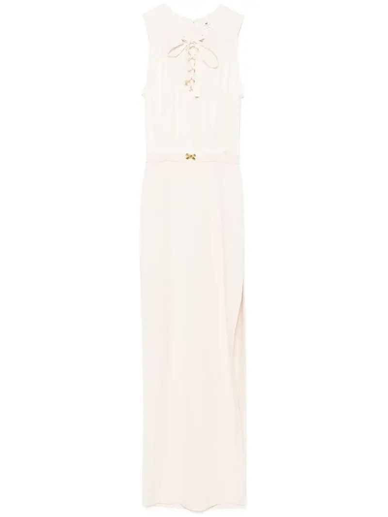 Abito in crêpe e scollo con lacci burro