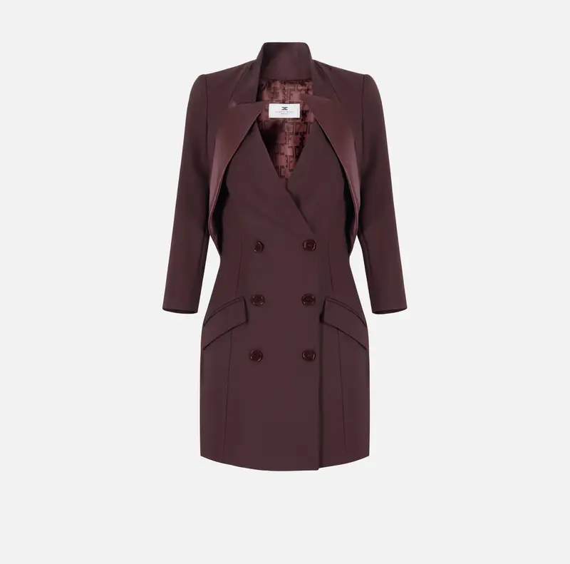 Abito in crêpe leggero con rever in raso