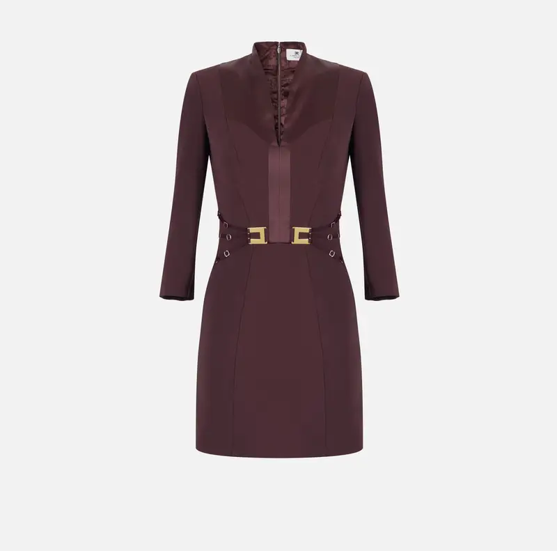 Abito in doppio crêpe stretch con elastici