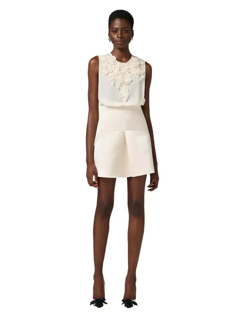 Abito in georgette e duchesse con rose ricamate Burro miniatura 2