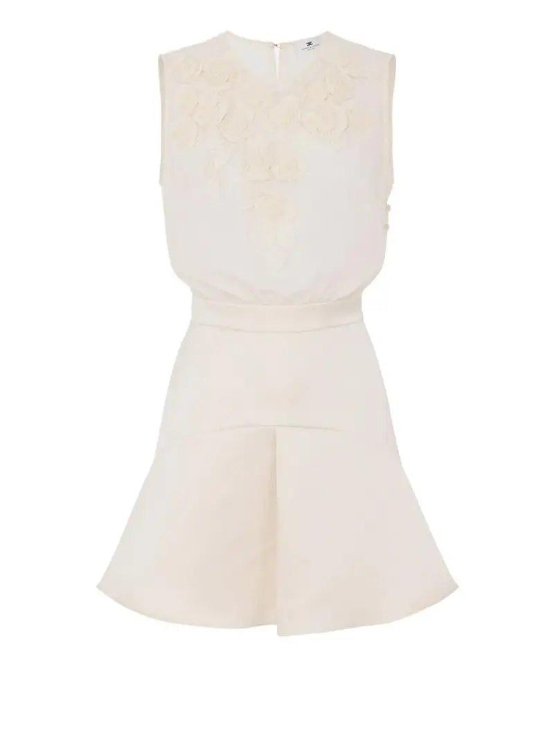 Abito in georgette e duchesse con rose ricamate Burro