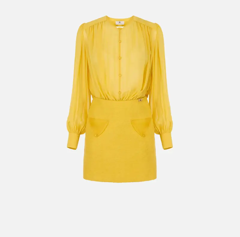 Abito in georgette e tweed bouclé