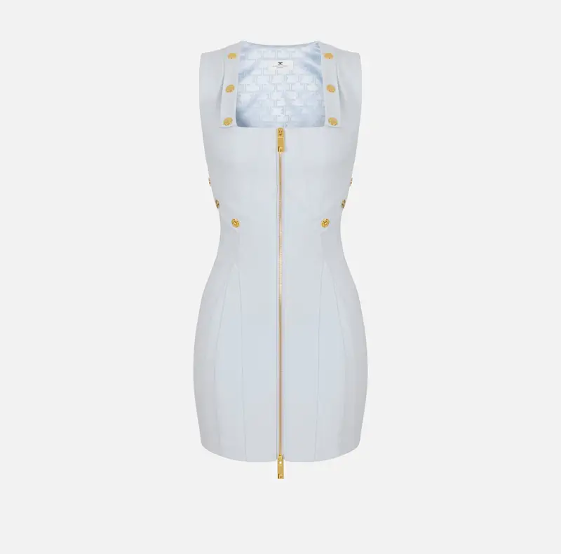 Abito in tessuto bielastico con bottoni gioiello