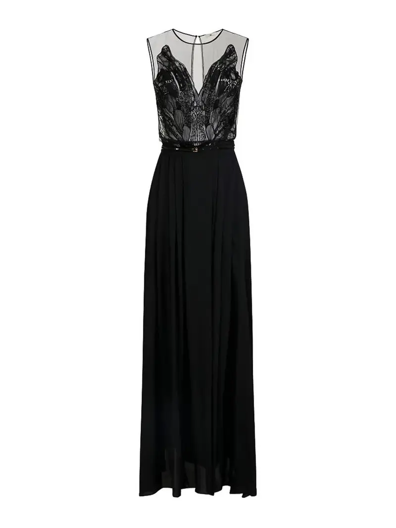 Abito in tulle e georgette Nero