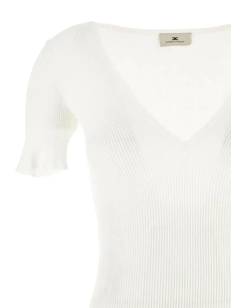 Abito in viscosa a costine con collana avorio miniatura 2