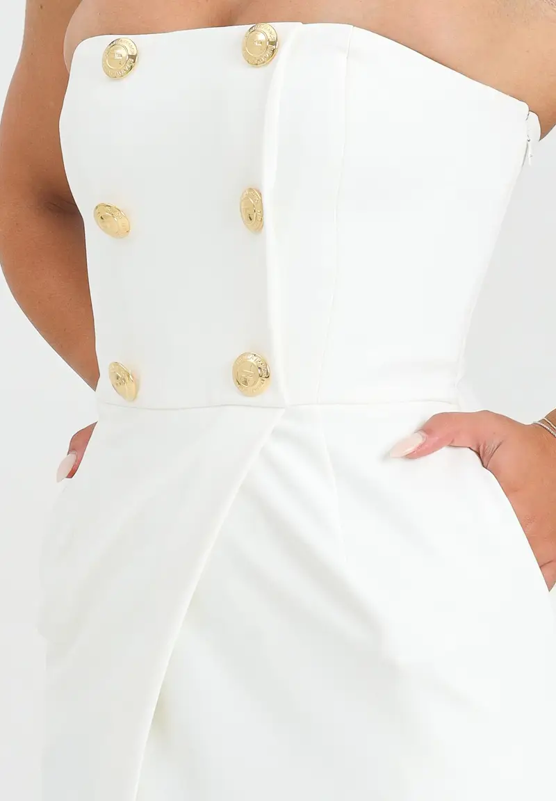 ELISABETTA FRANCHI Abito lungo avorio da donna in crêpe leggero con bottoni miniatura 2