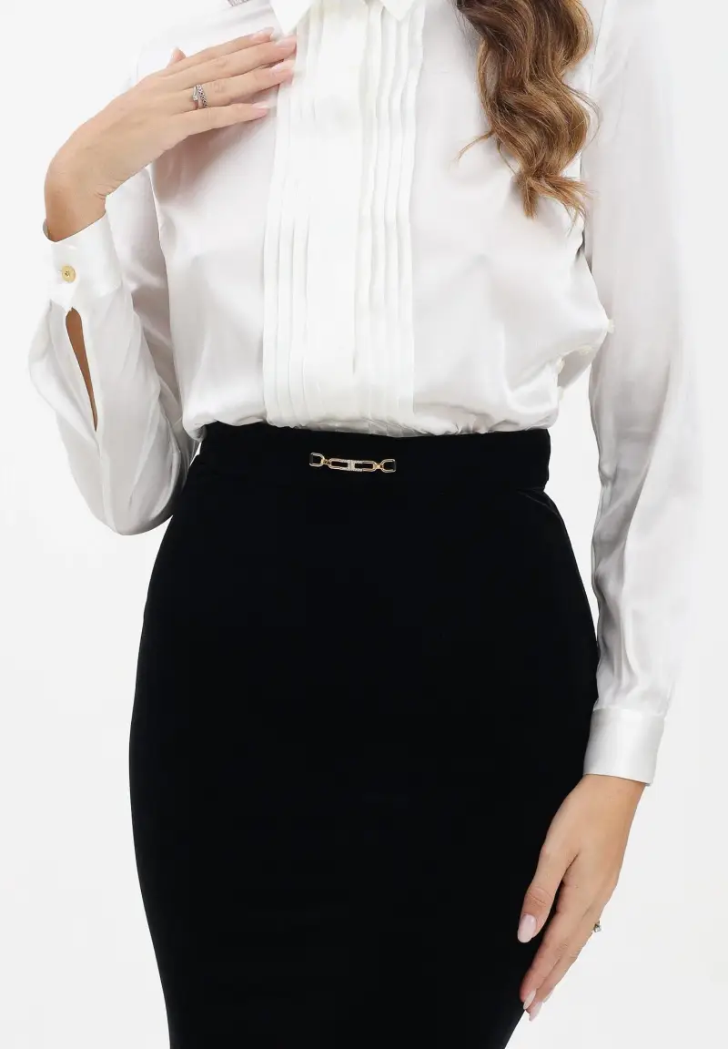 Abito lungo bianco e nero da donna in raso e velluto miniatura 3