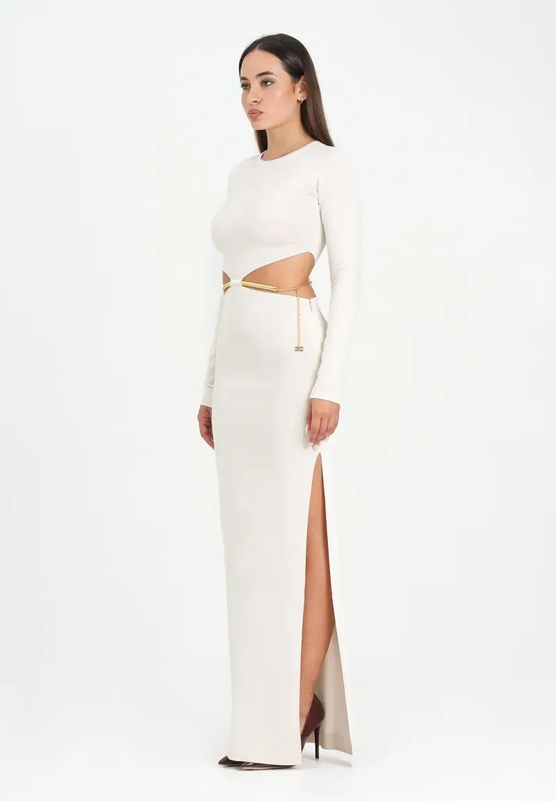 ELISABETTA FRANCHI Abito lungo bianco latte da donna con snake gioiello