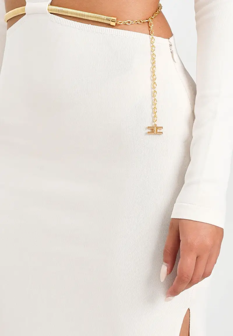 ELISABETTA FRANCHI Abito lungo bianco latte da donna con snake gioiello miniatura 2