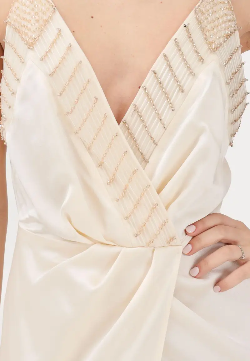 Abito lungo burro da donna con ricami di perline miniatura 3