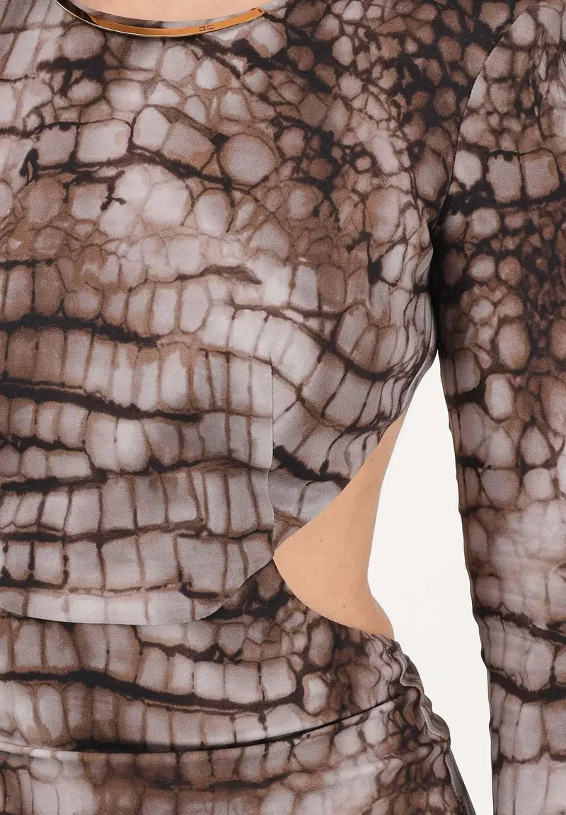 Abito lungo cacao da donna con stampa a tema alligatore miniatura 3