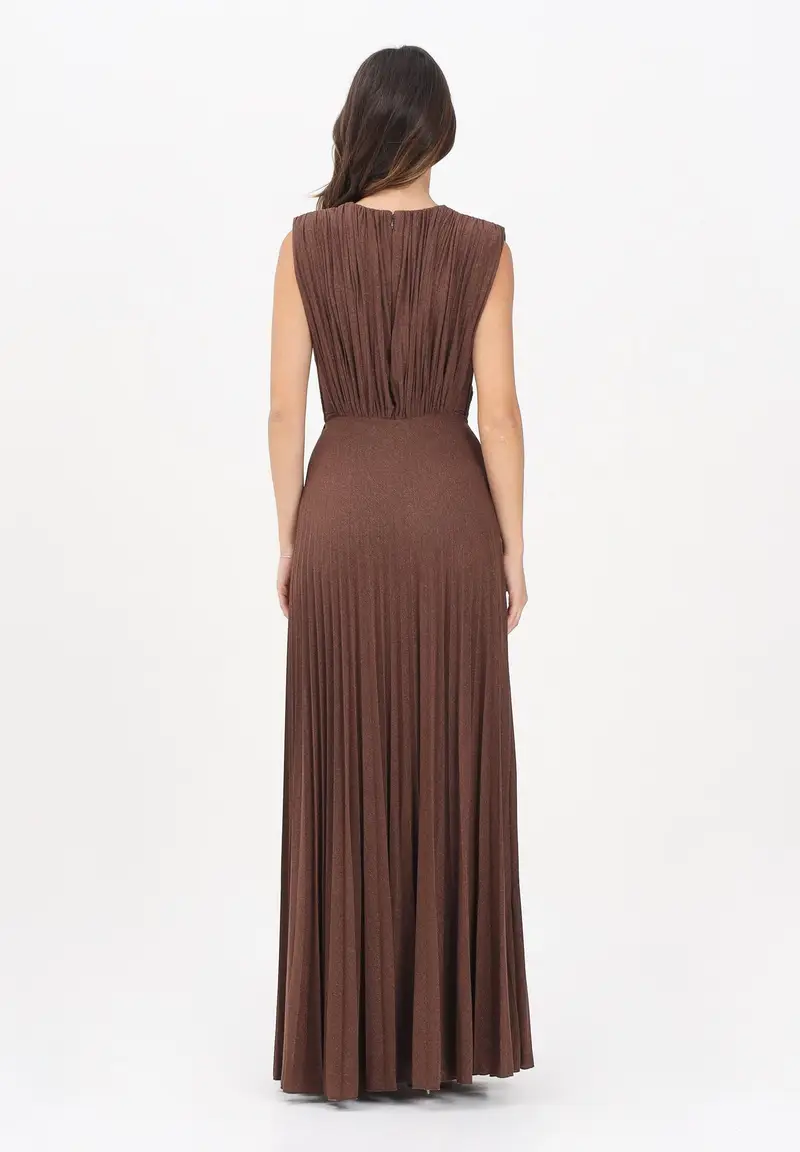 ELISABETTA FRANCHI Abito lungo color caffè da donna in jersey lurex miniatura 3