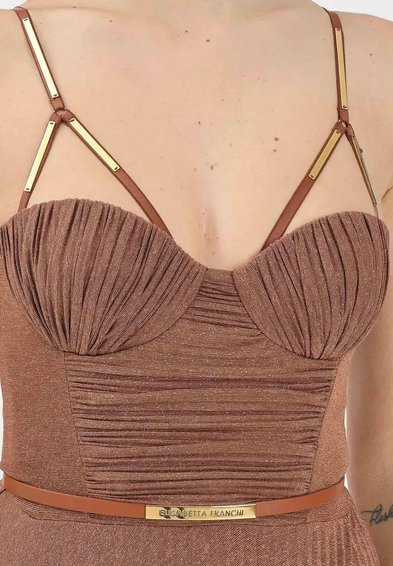 Abito lungo cuoio da donna in jersey lamé miniatura 3