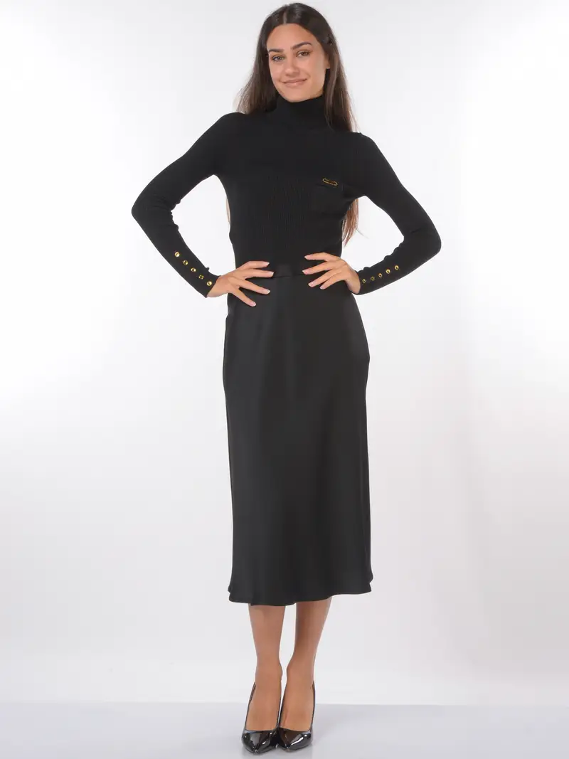 abito lungo da donna Elisabetta Franchi bitessuto con collo alto NERO miniatura 2