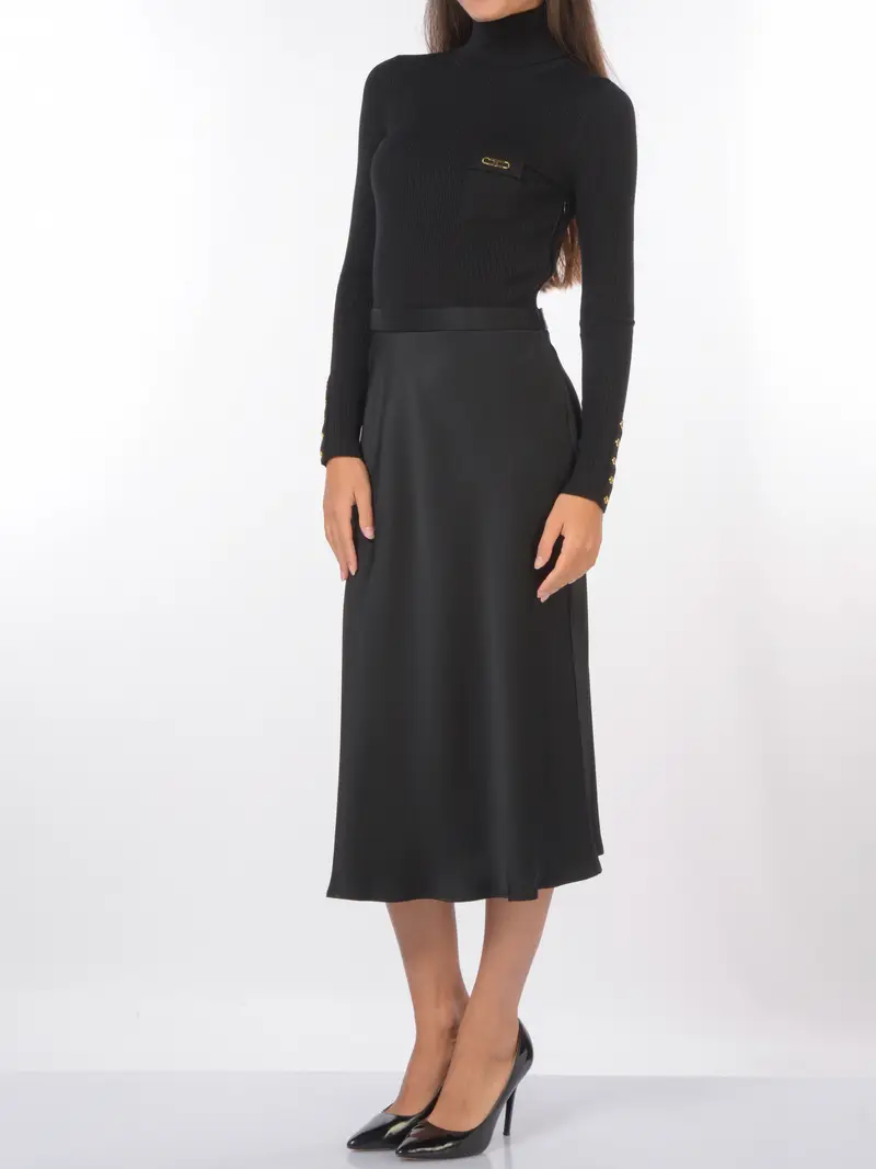 abito lungo da donna Elisabetta Franchi bitessuto con collo alto NERO