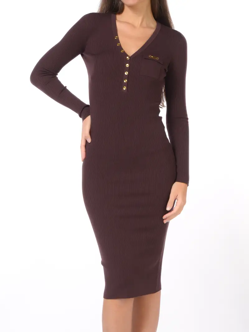 abito lungo da donna Elisabetta Franchi in maglia con scollo a V Rosso