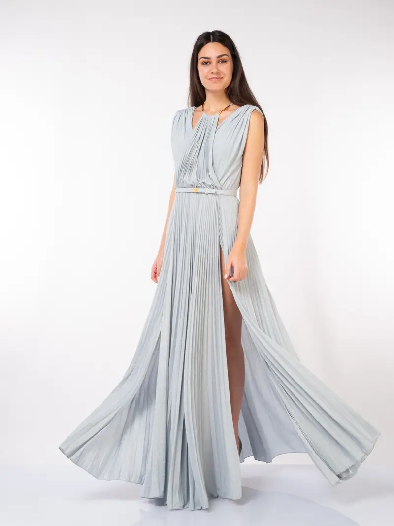 abito lungo da donna Elisabetta Franchi Red Carpet a plisse lurex TURCHESE miniatura 2