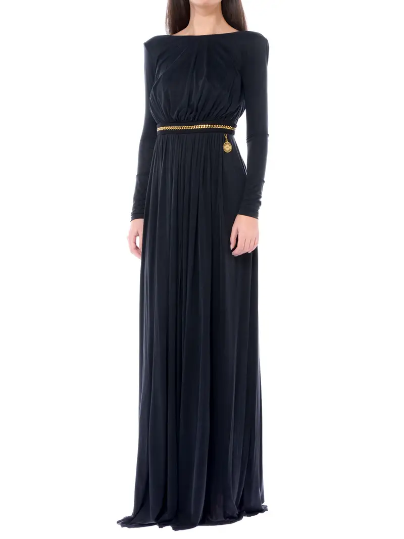abito lungo da donna Elisabetta Franchi Red Carpet con catena NERO