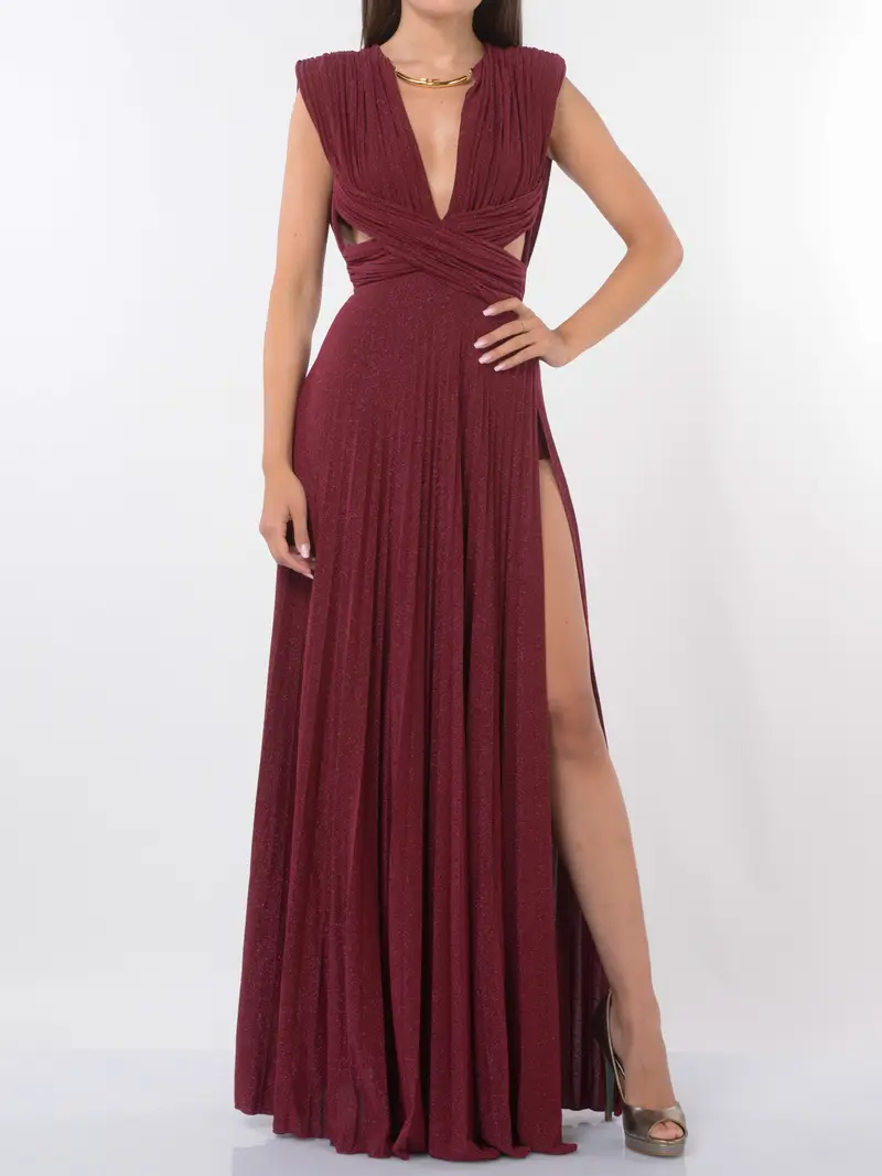 abito lungo da donna Elisabetta Franchi Red Carpet in jersey lurex Rosso