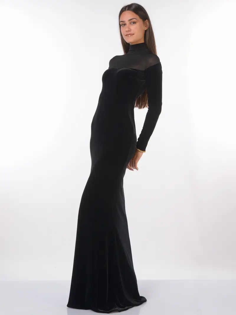 abito lungo da donna Elisabetta Franchi Red Carpet in velluto NERO miniatura 2