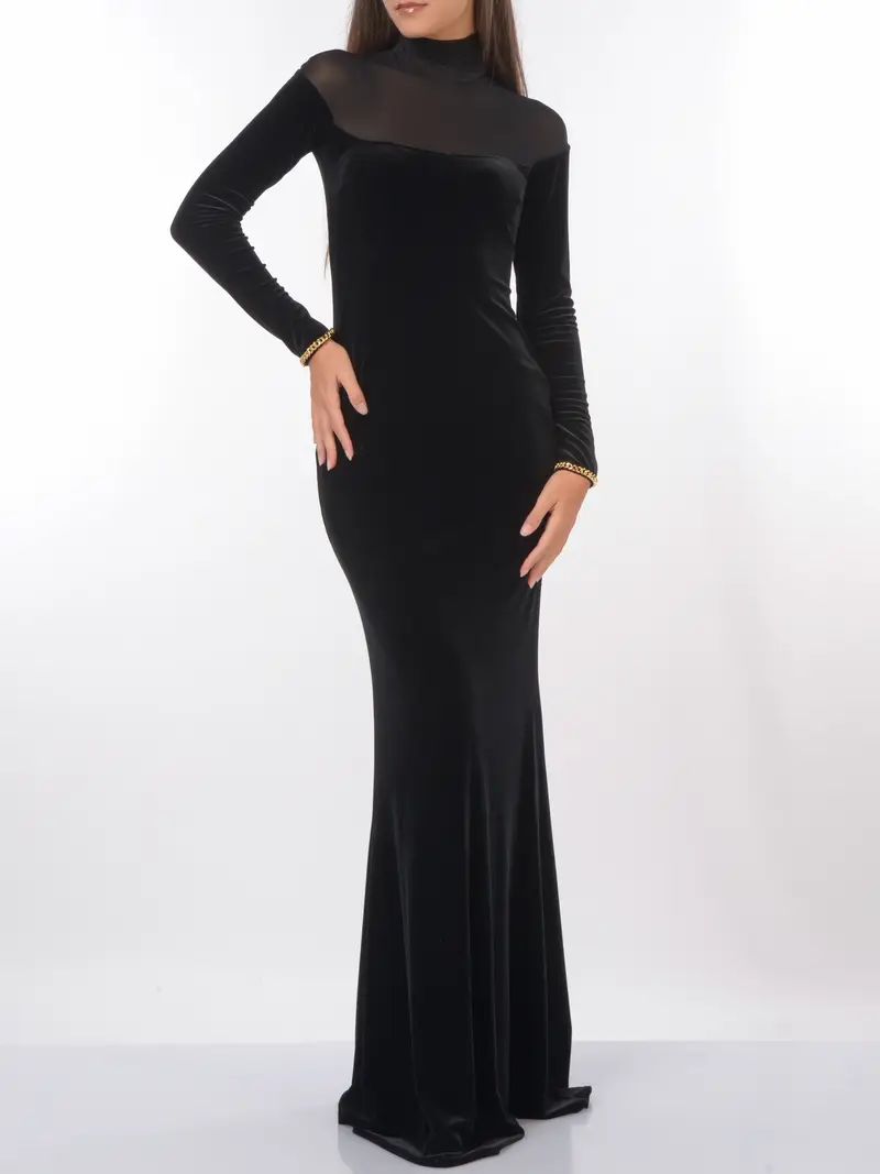 abito lungo da donna Elisabetta Franchi Red Carpet in velluto NERO