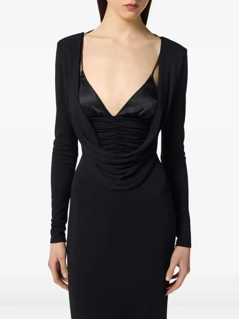 Abito Lungo Drappeggiato Nero miniatura 2