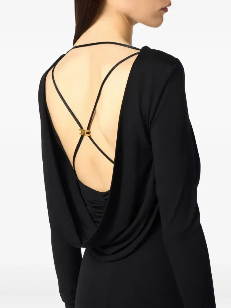 Abito Lungo Drappeggiato Nero miniatura 3