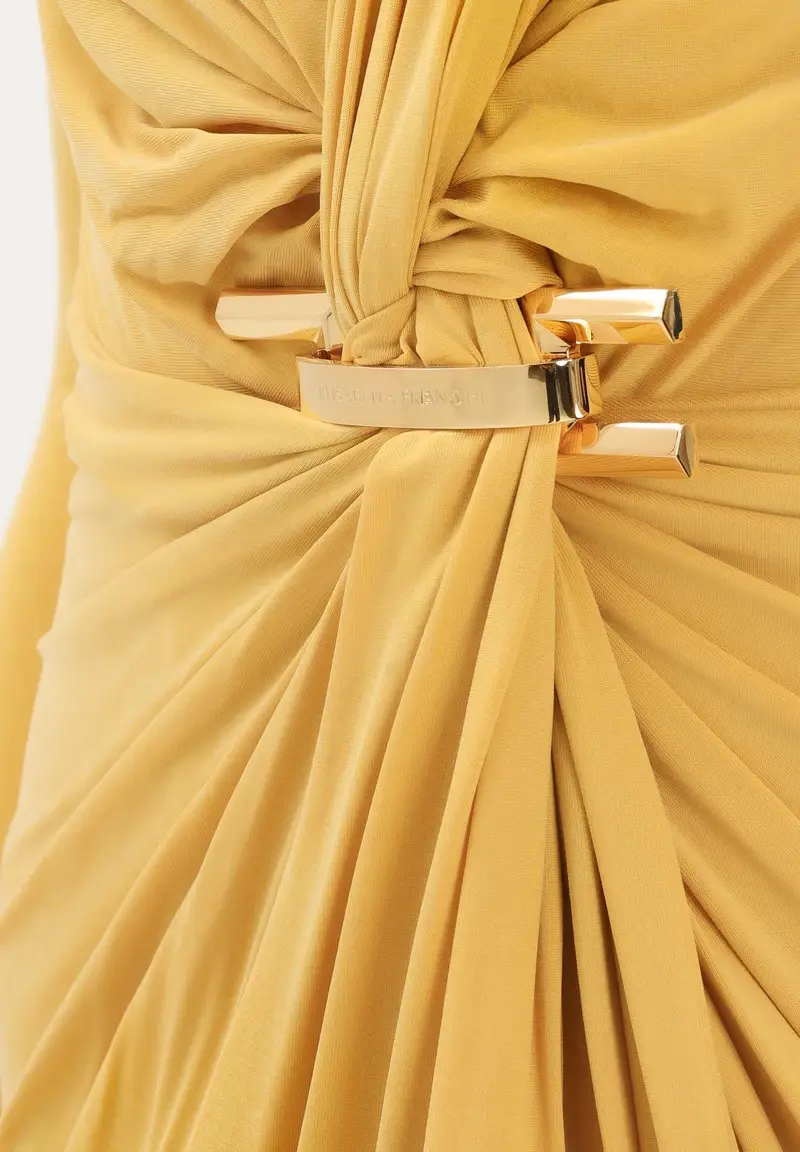 Abito lungo giallo da donna con logo gioiello miniatura 3