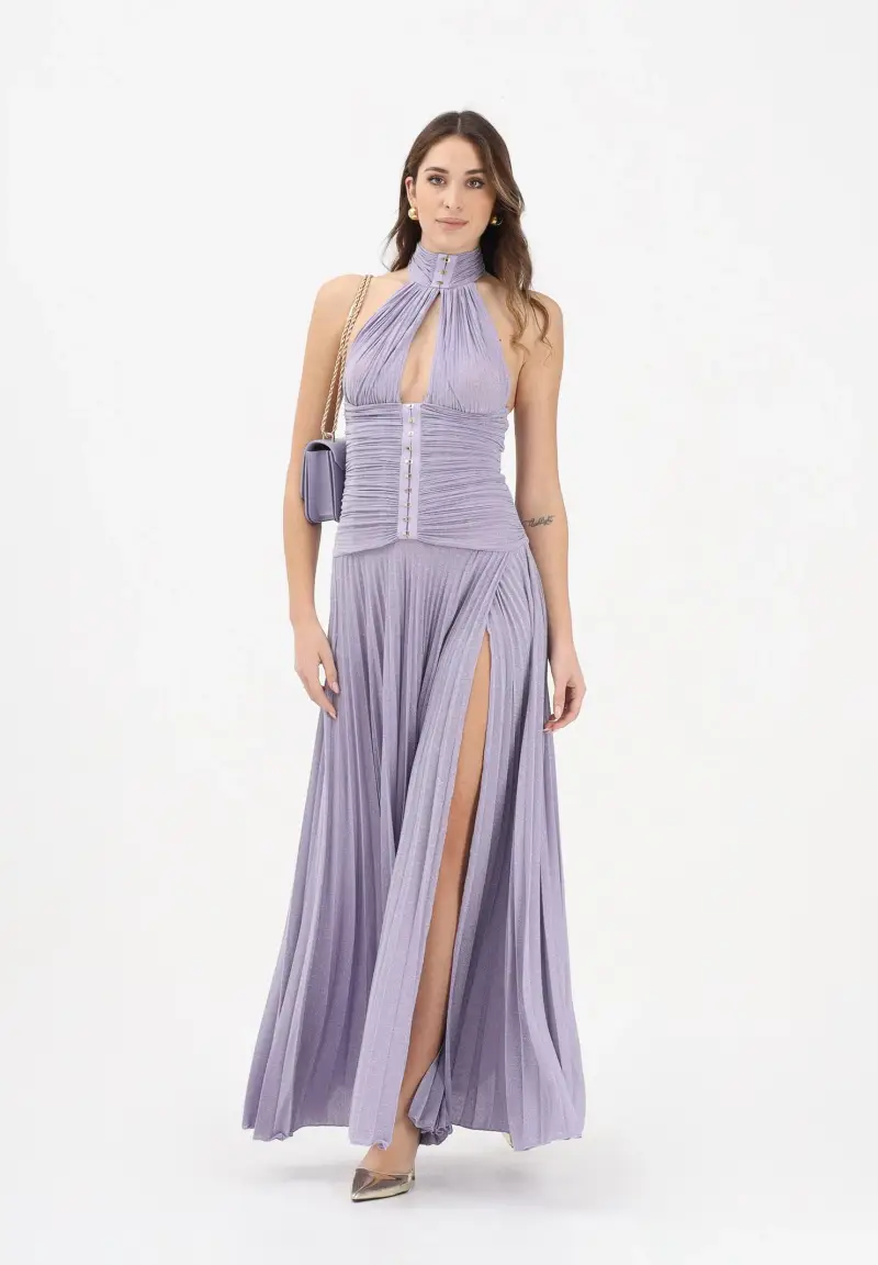 Abito lungo lilla da donna in jersey lamé miniatura 2