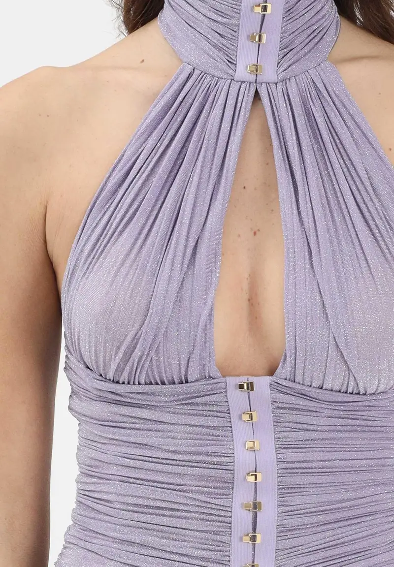 Abito lungo lilla da donna in jersey lamé miniatura 3