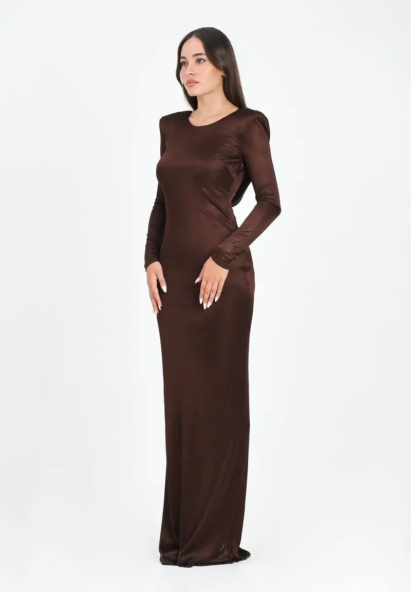 ELISABETTA FRANCHI Abito lungo marrone da donna in jersey di viscosa lucida