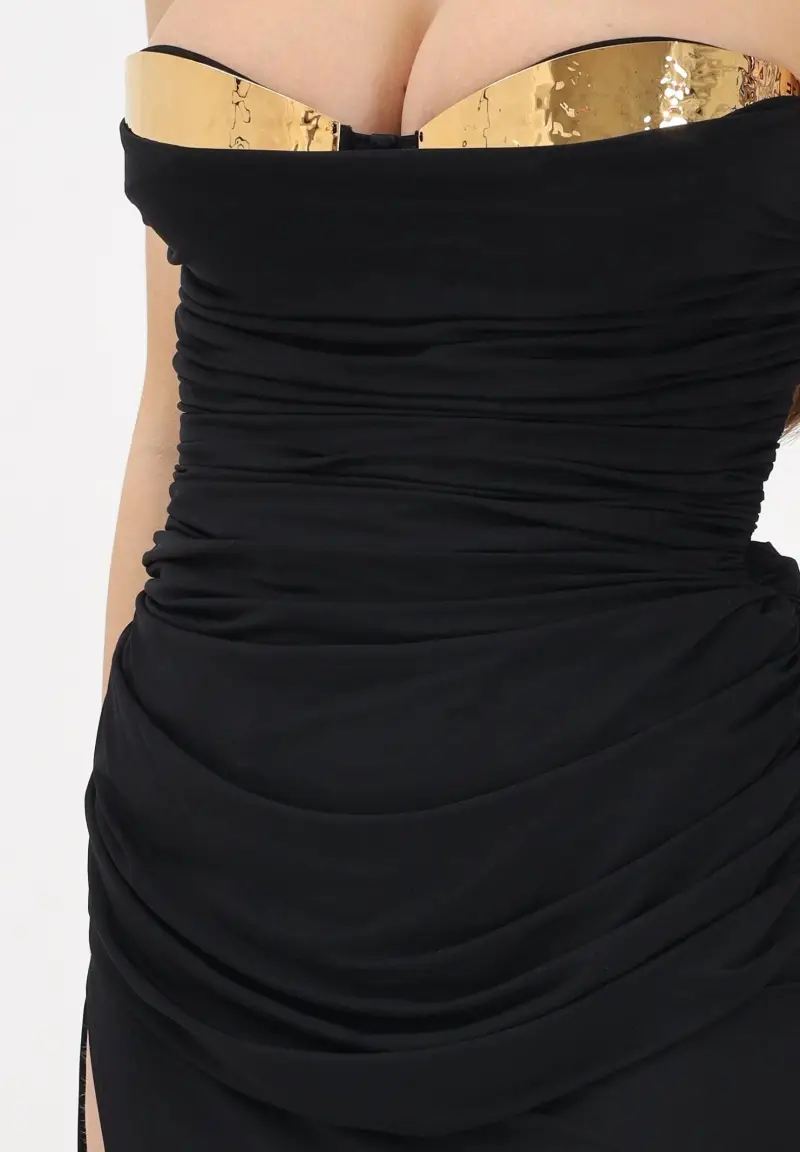 Abito lungo nero da donna con coppe in metallo miniatura 3