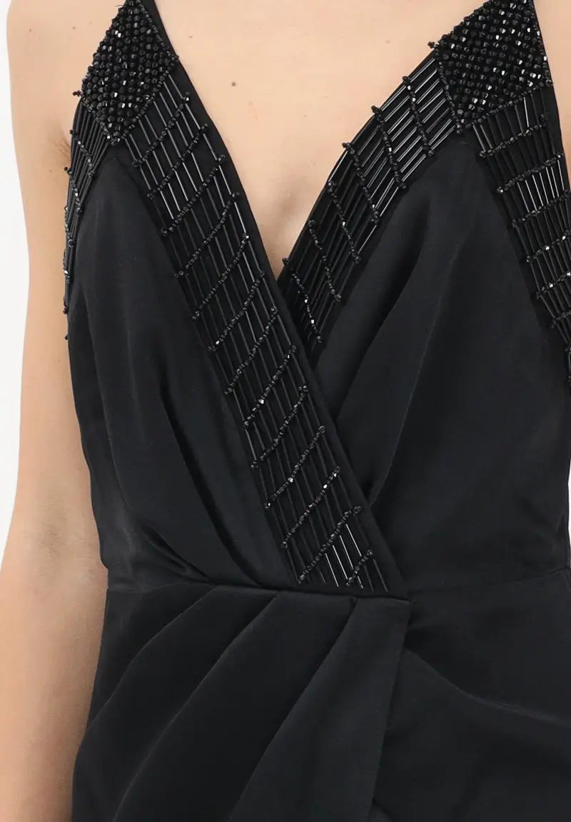 Abito lungo nero da donna con ricami di perline miniatura 3