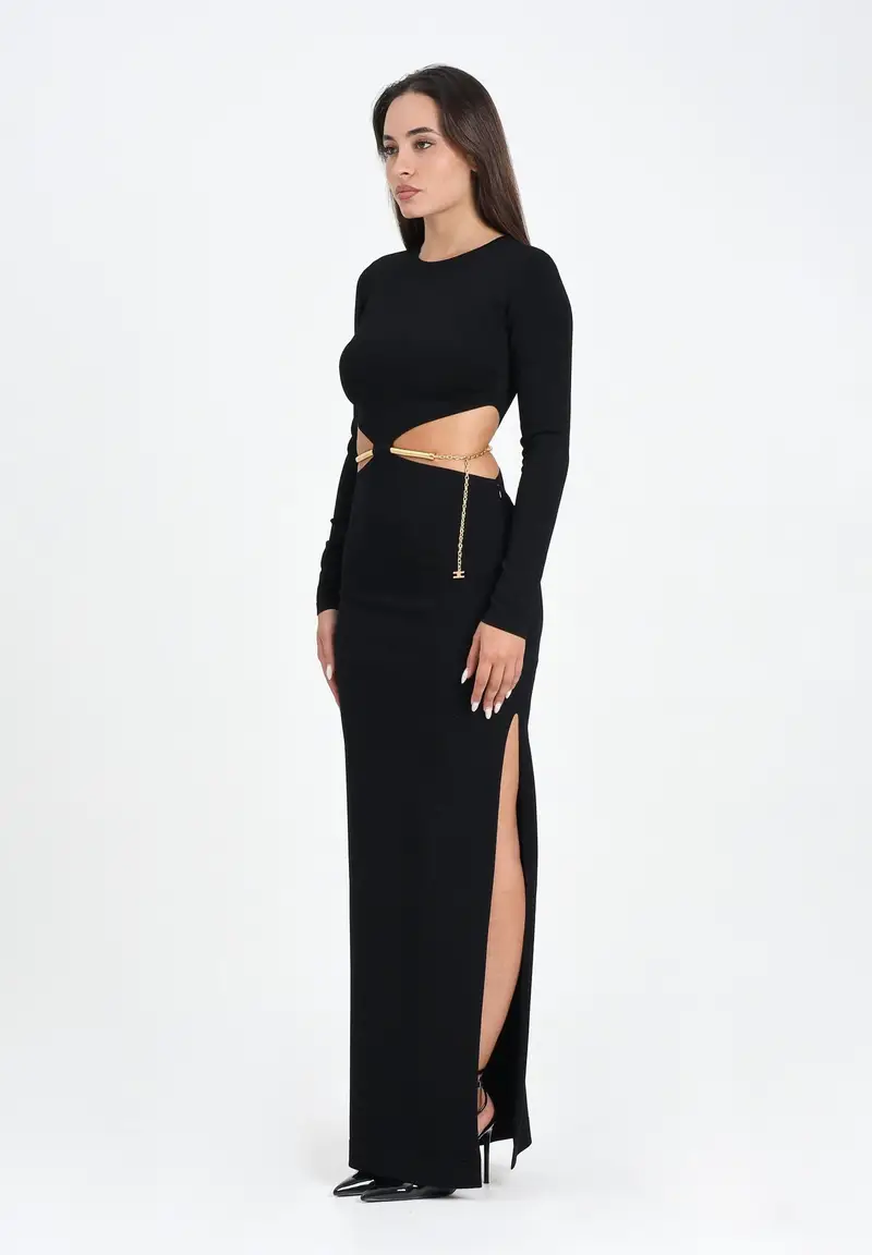 ELISABETTA FRANCHI Abito lungo nero da donna con snake gioiello