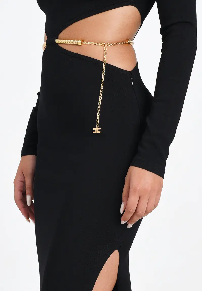 ELISABETTA FRANCHI Abito lungo nero da donna con snake gioiello miniatura 2