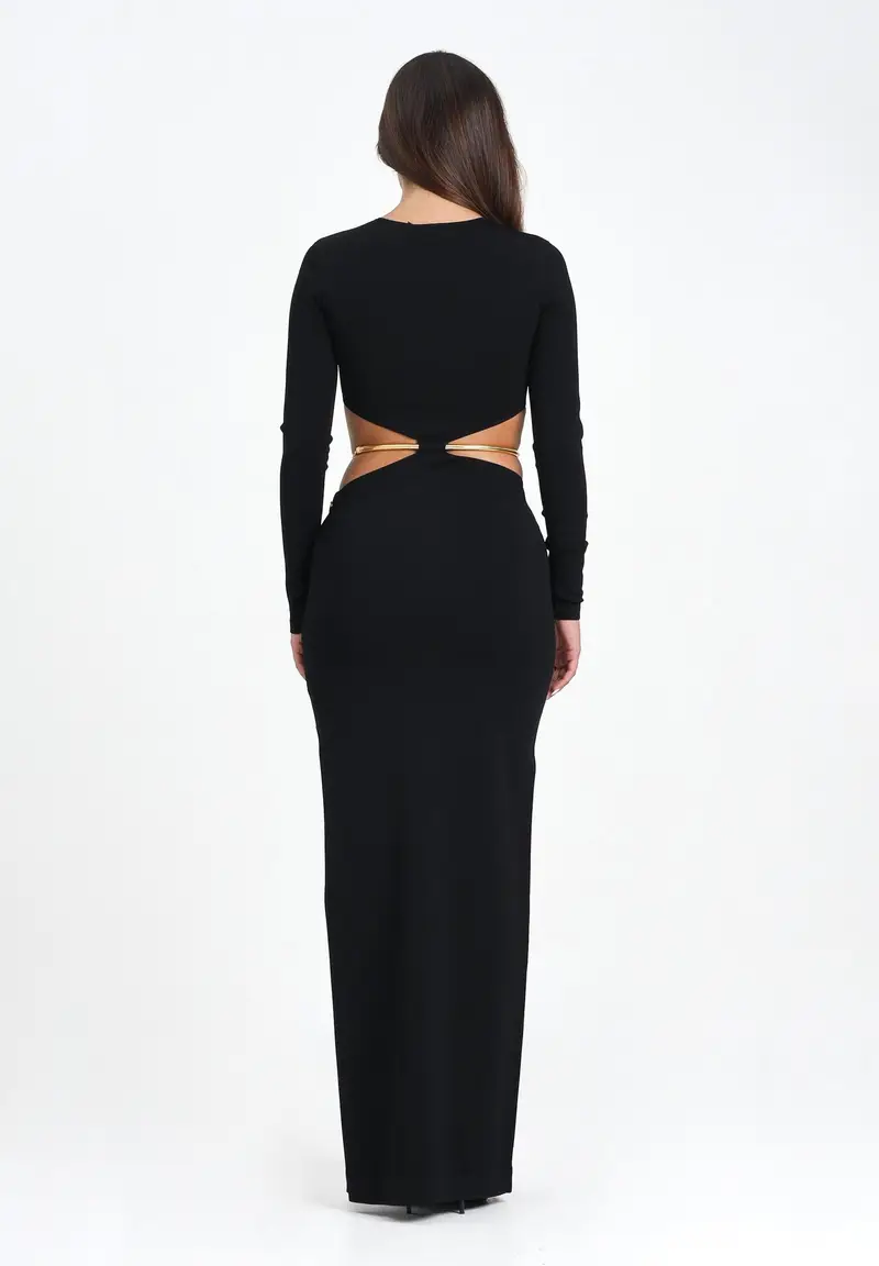 ELISABETTA FRANCHI Abito lungo nero da donna con snake gioiello miniatura 3