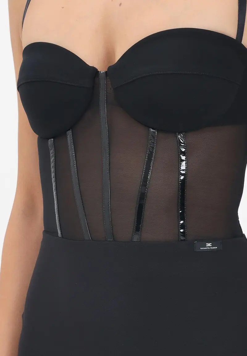 ELISABETTA FRANCHI Abito lungo nero da donna in crêpe leggero e tulle miniatura 2