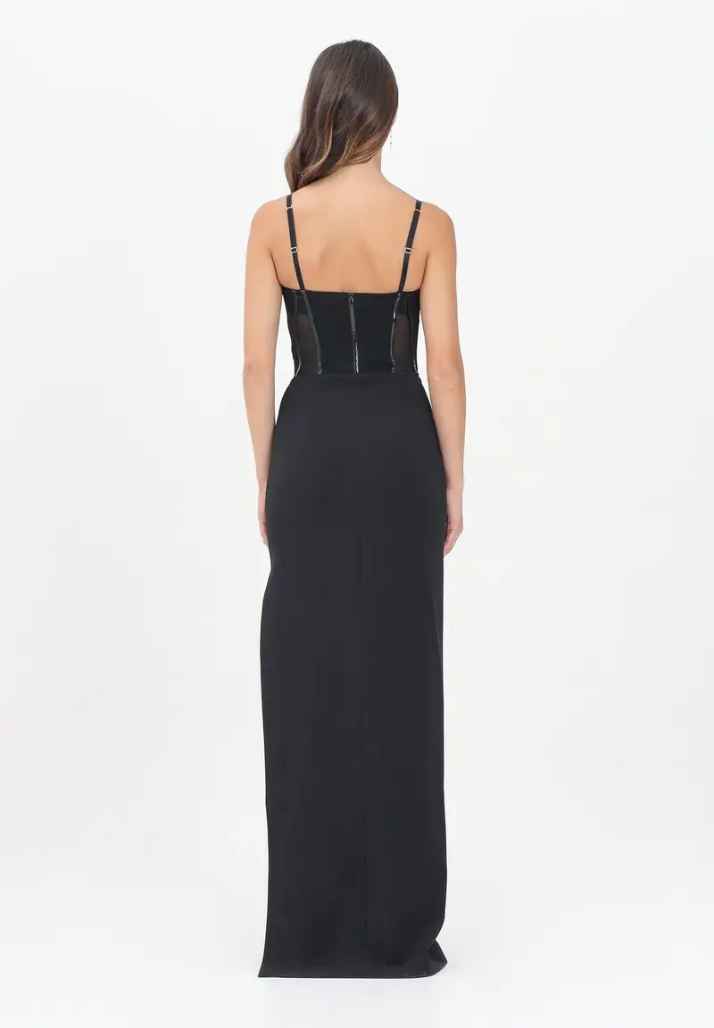 ELISABETTA FRANCHI Abito lungo nero da donna in crêpe leggero e tulle miniatura 3