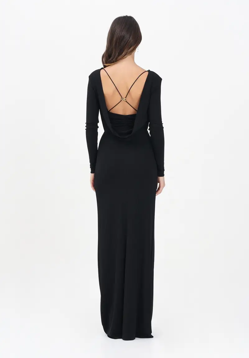 ELISABETTA FRANCHI Abito lungo nero da donna in jersey crêpe fluido miniatura 3