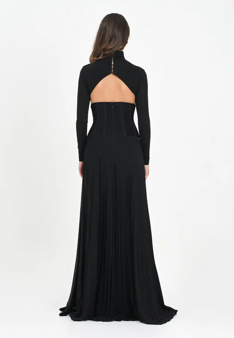 ELISABETTA FRANCHI Abito lungo nero da donna in jersey lurex miniatura 3