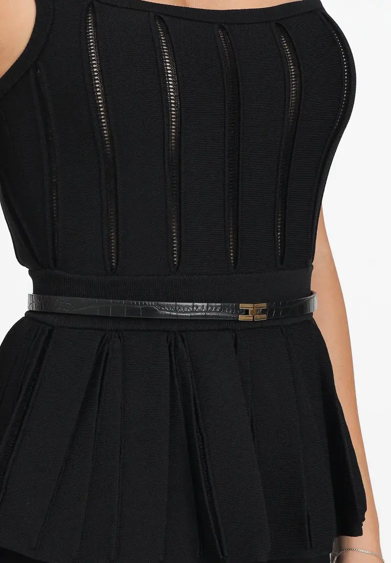 ELISABETTA FRANCHI Abito lungo nero da donna in maglia con baschina miniatura 2