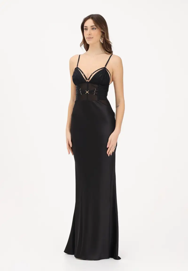 Abito lungo nero da donna in raso