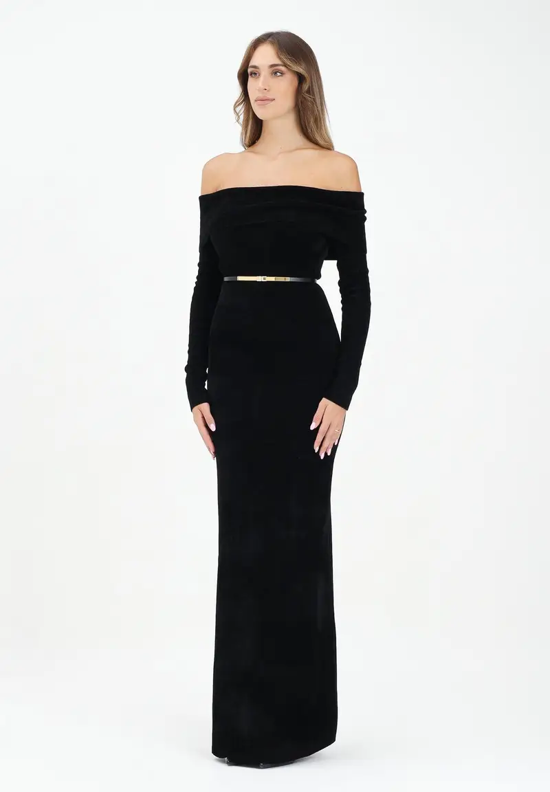 Abito lungo nero da donna in velluto