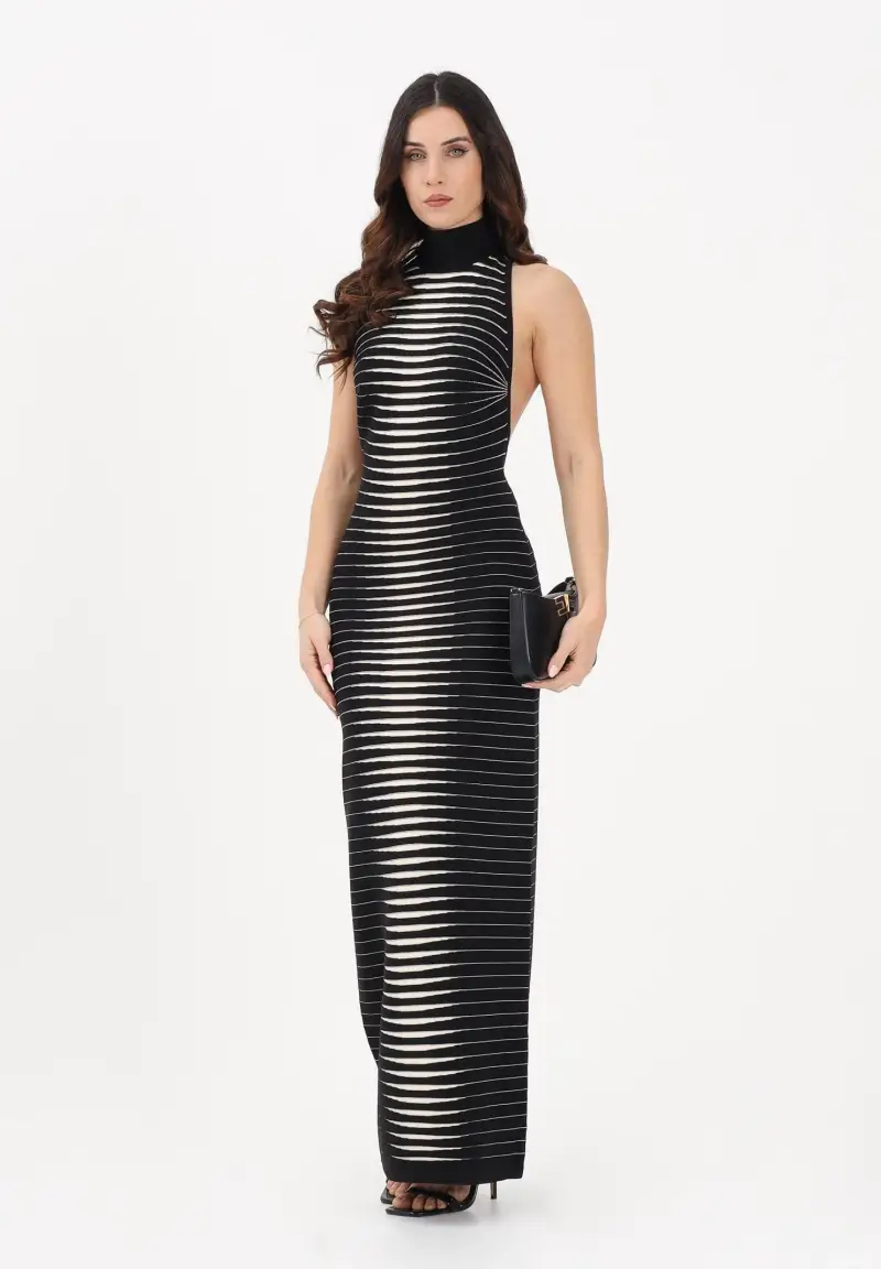 Abito lungo nero e panna da donna con zebra jacquard miniatura 2