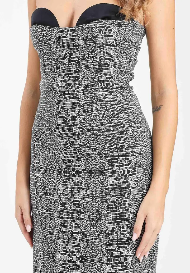 Abito lungo panna e nero da donna con stampa pitone miniatura 3