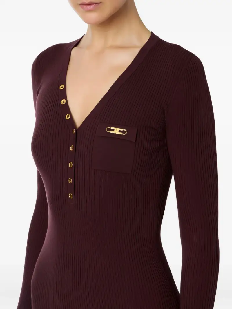 Abito Midi a Coste Rosso Merlot miniatura 2