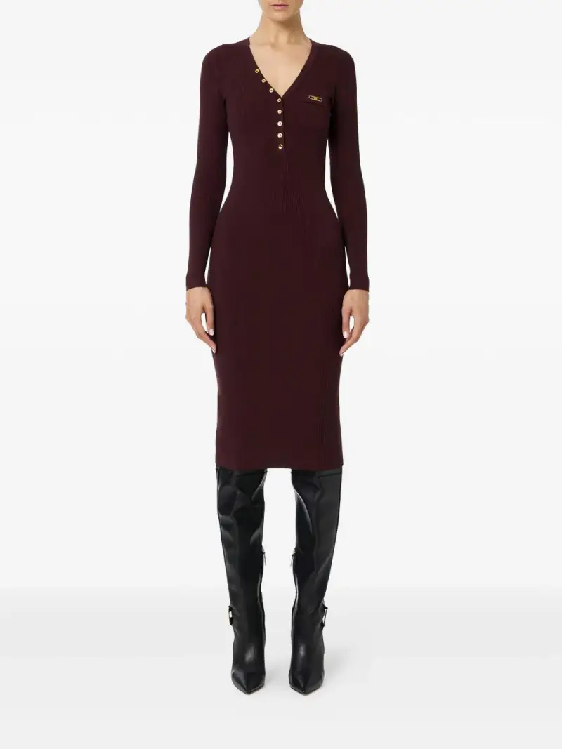 Abito Midi a Coste Rosso Merlot miniatura 3