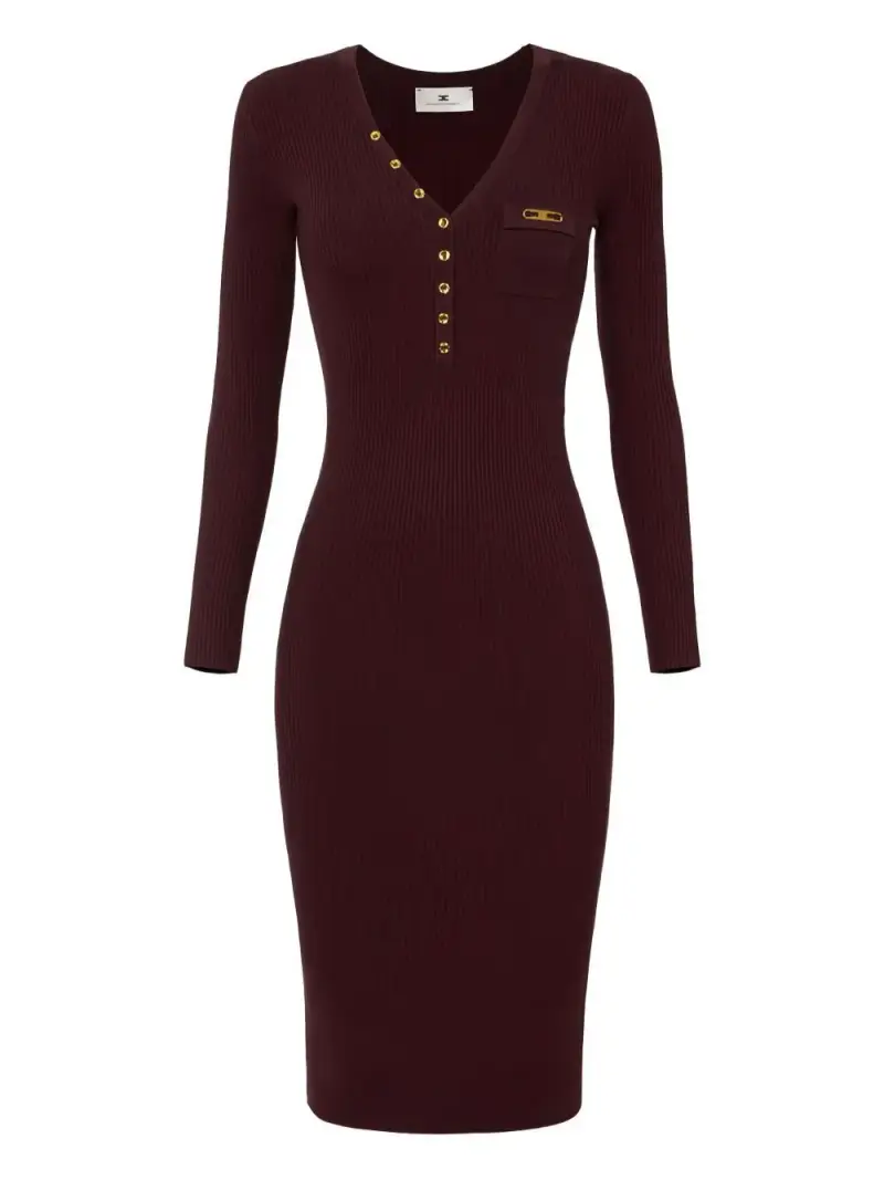 Abito Midi a Coste Rosso Merlot