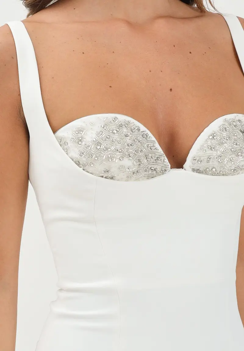 Abito midi avorio da donna con cristalli miniatura 3