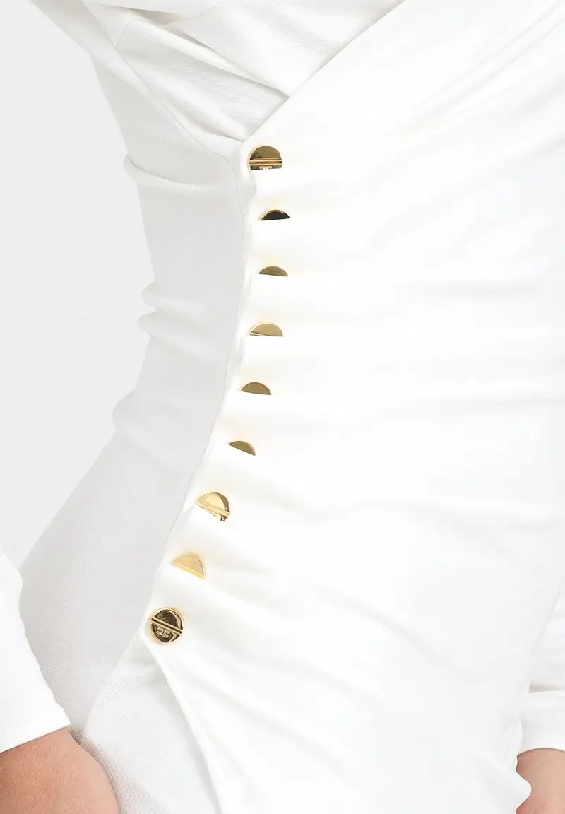 ELISABETTA FRANCHI Abito midi bianco da donna con bottoni gioiello miniatura 2